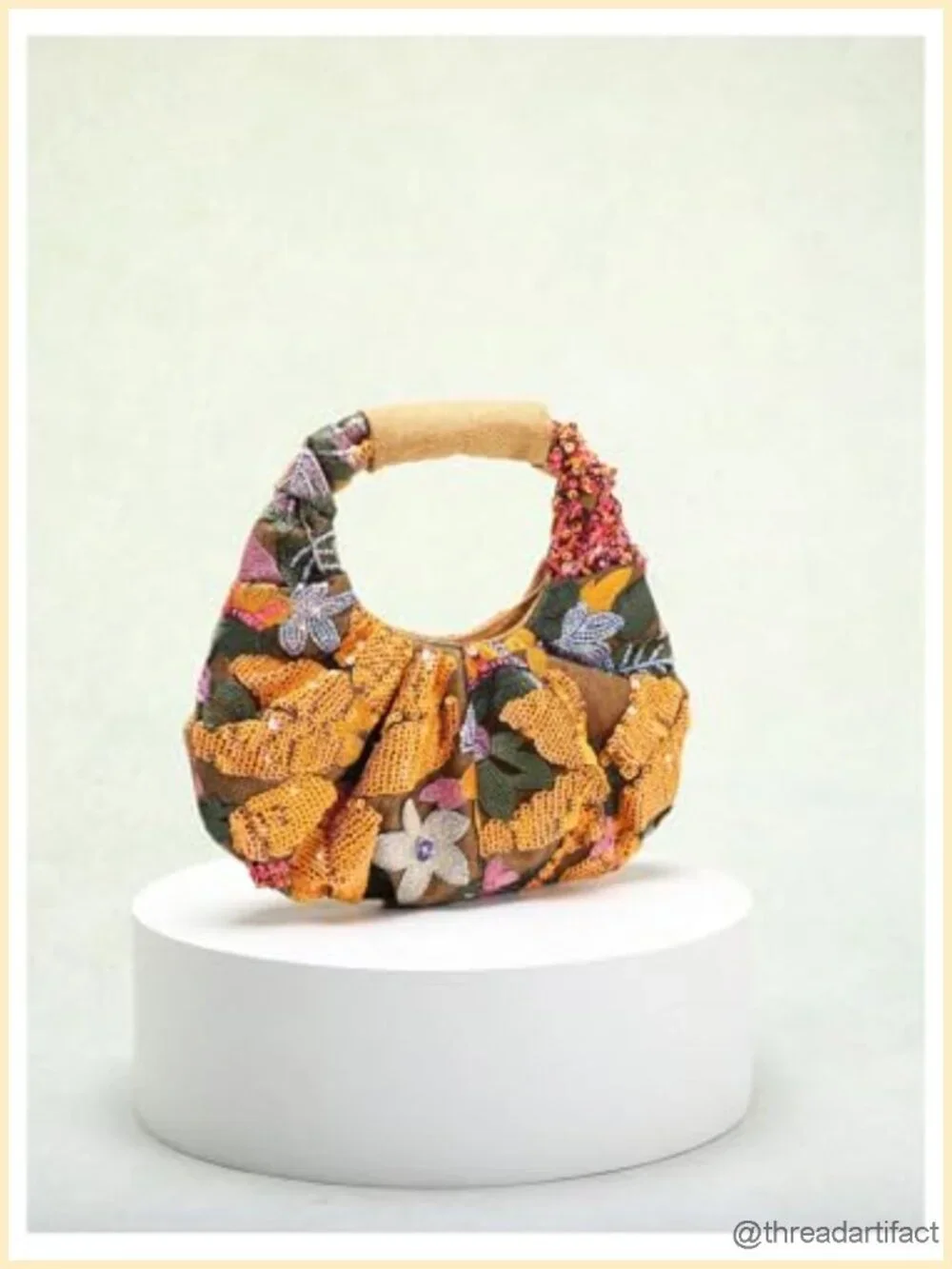 Sequin Floral Embroidery Beaded Top Handle Evening Bag Party Purse